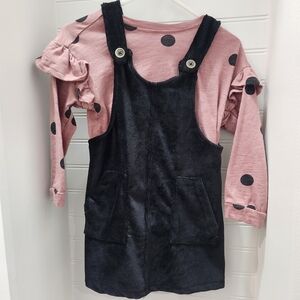 Jessica Simpson Black Velvet Dress. Pink Cotton Polka Dot Shirt.